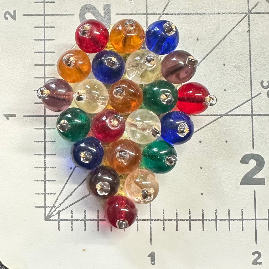 Miriam Haskell 1940s unsigned multicolor glass spheres beaded dress clip