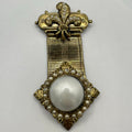 Karu vintage Victorian Revival gold tone mesh white faux pearls brooch