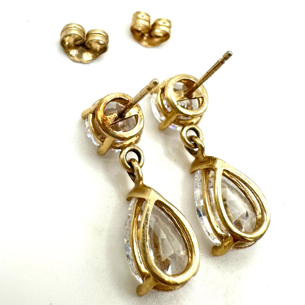 Solid 14kt yellow gold clear cubic zirconia CZ drop dangle post earrings 3.86g
