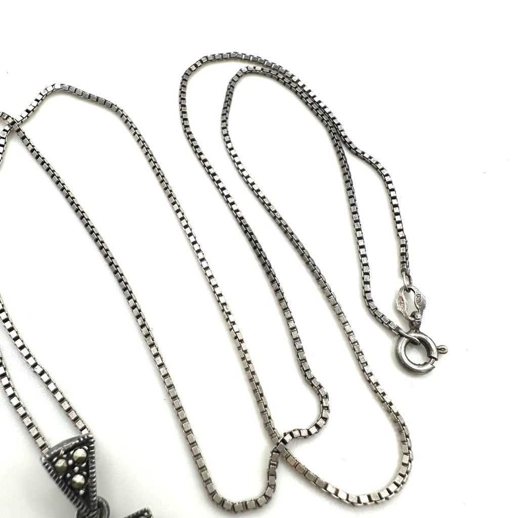 MD Thai 925 sterling silver black onyx marcasite pendant 24" box chain necklace