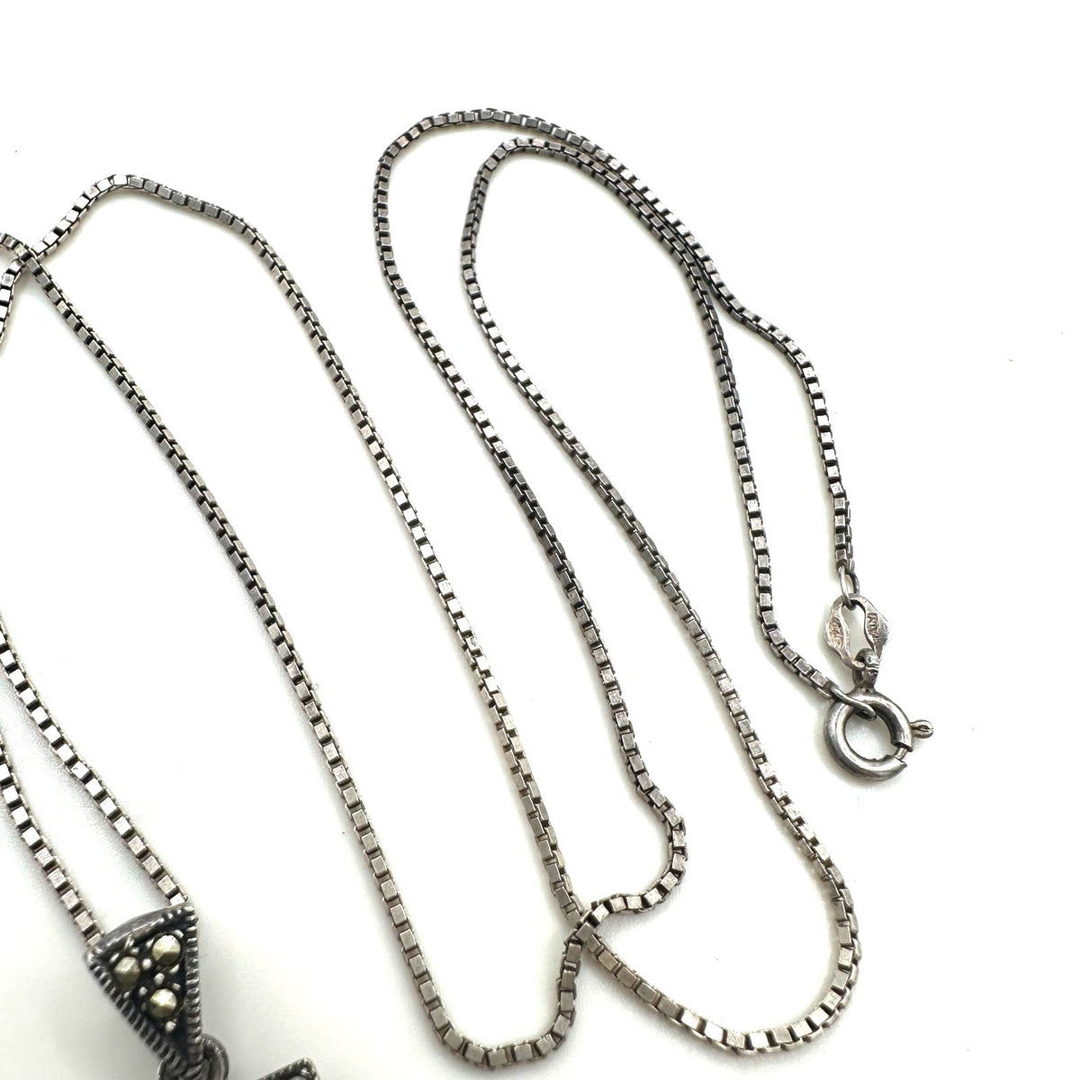MD Thai 925 sterling silver black onyx marcasite pendant 24" box chain necklace
