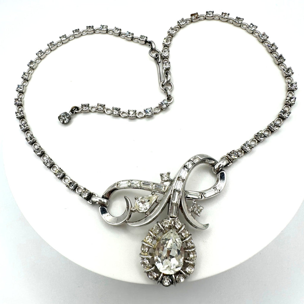 Trifari Alfred Philippe 1952 vintage silver tone clear rhinestones necklace