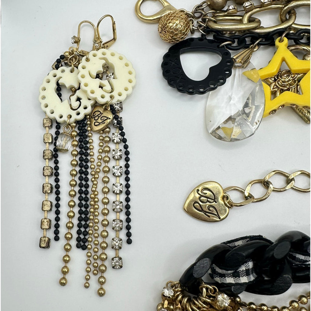 Betsey Johnson Rocker Chic gold tone charms necklace bracelet earrings set