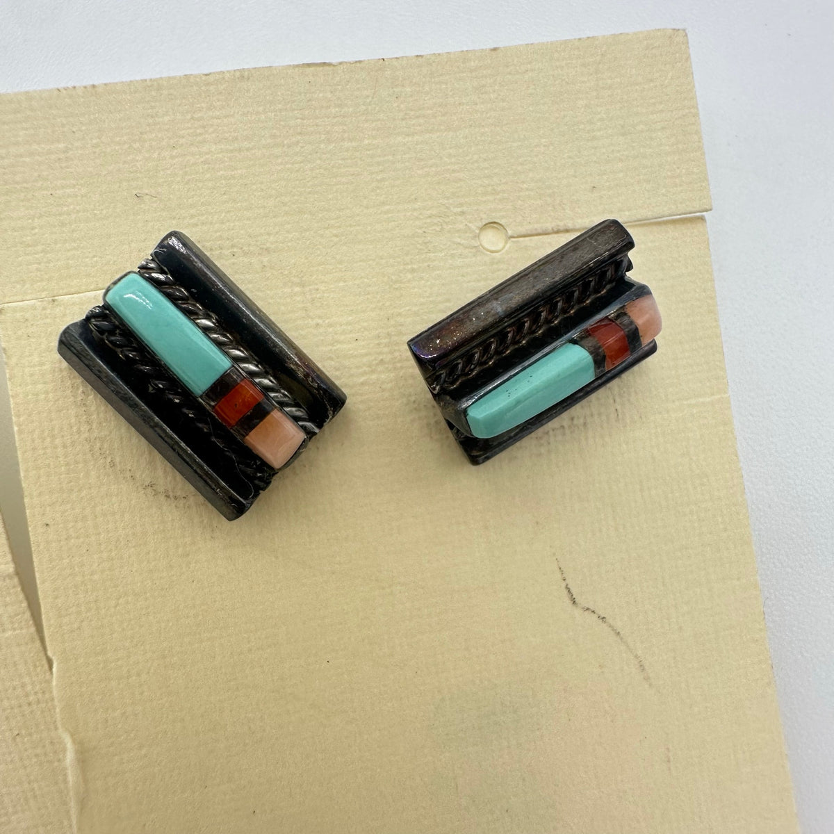 2 pairs vintage Zuni Native American sterling silver coral turquoise earrings