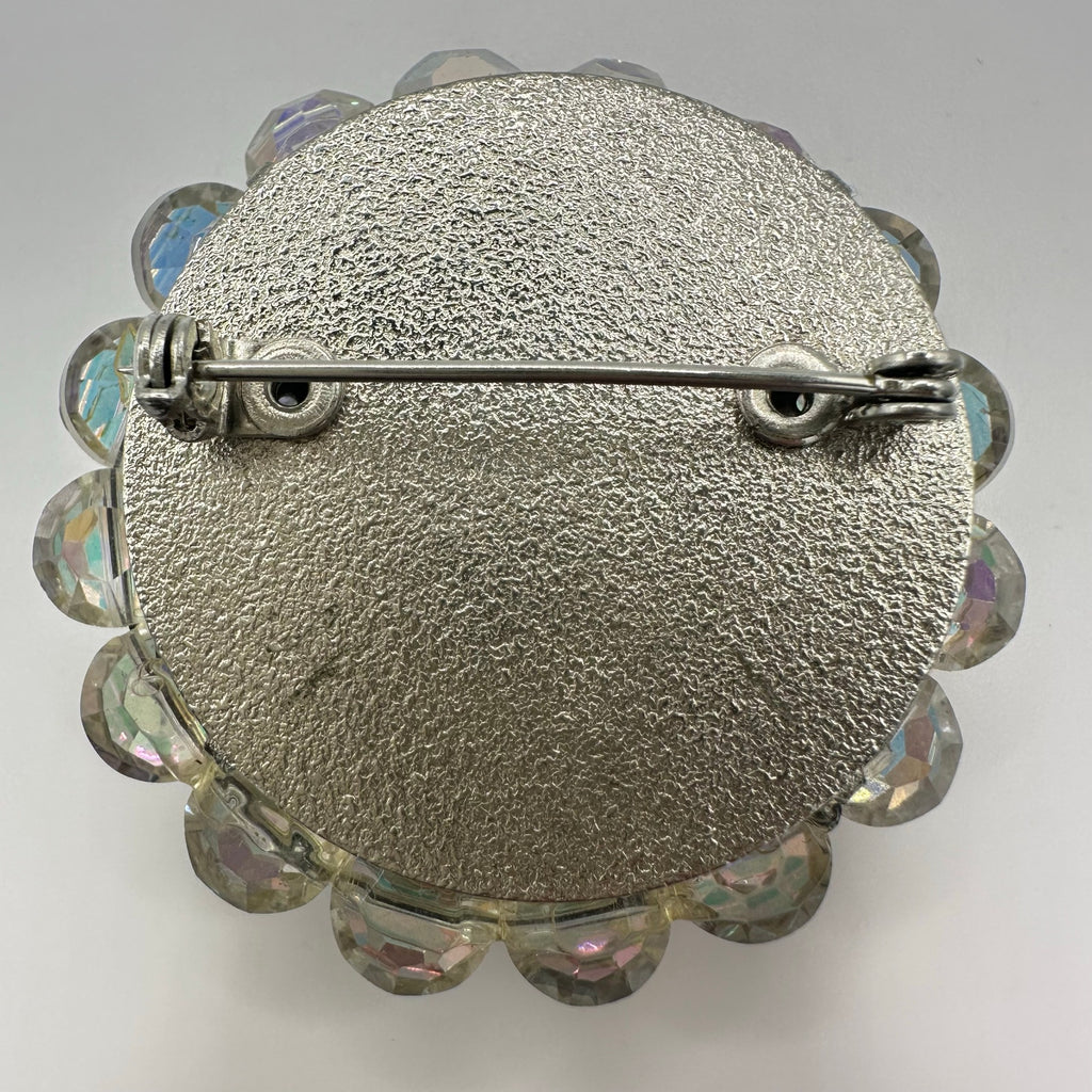 Vintage silver tone AB aurora borealis glass beaded margarita rhinestones brooch