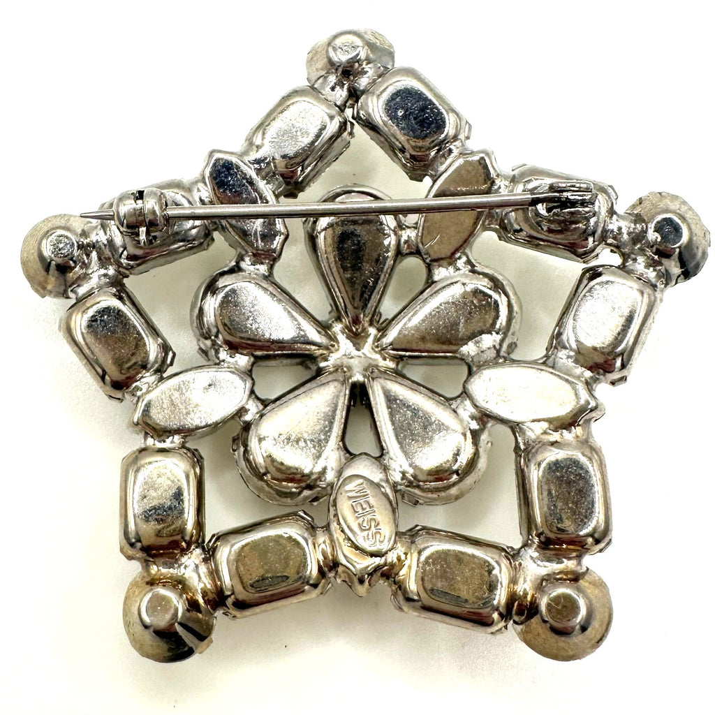 Weiss 1950s vintage silver tone clear large glass rhinestones star brooch