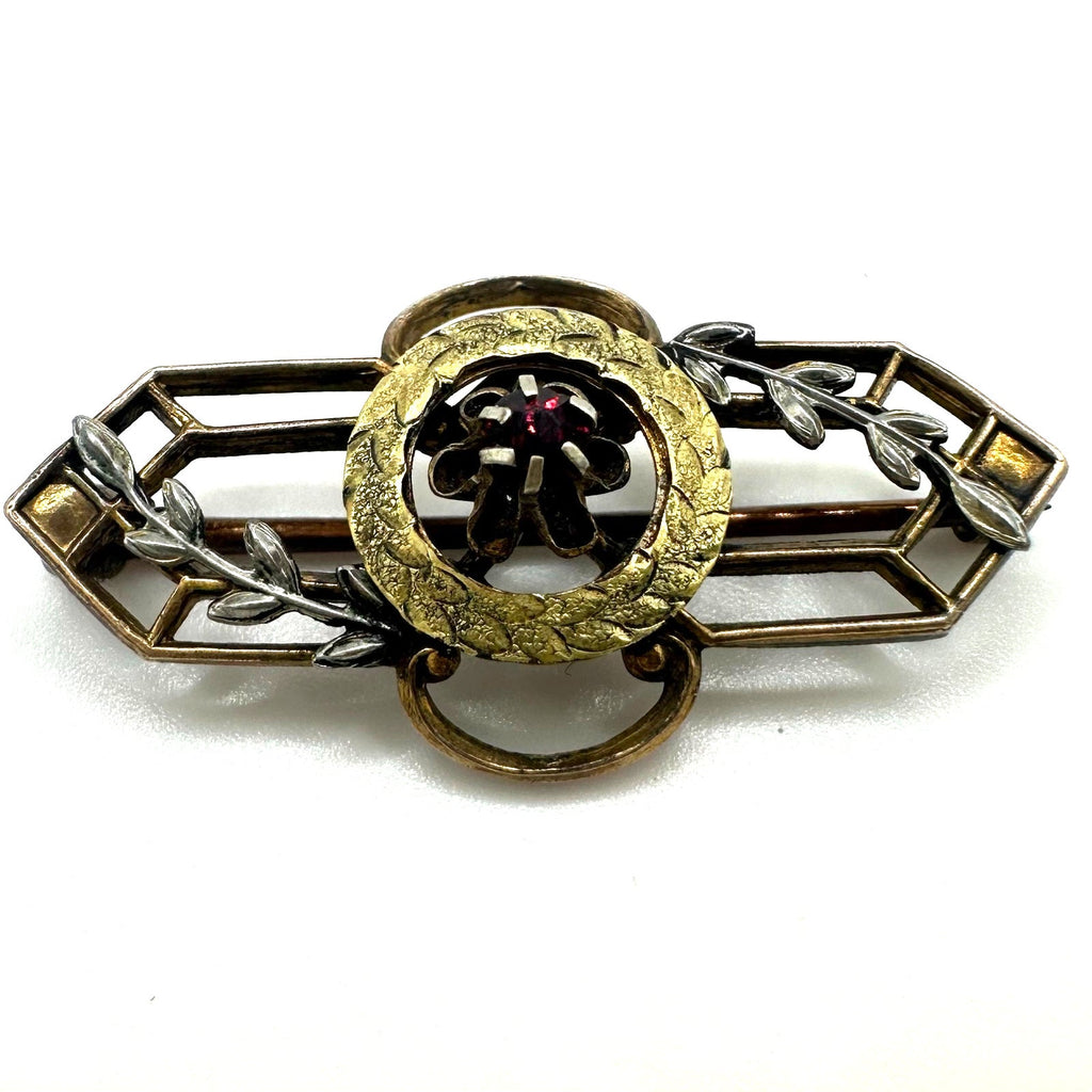 Cheever Tweedy antique Edwardian 1900s gold filled red glass paste brooch pin