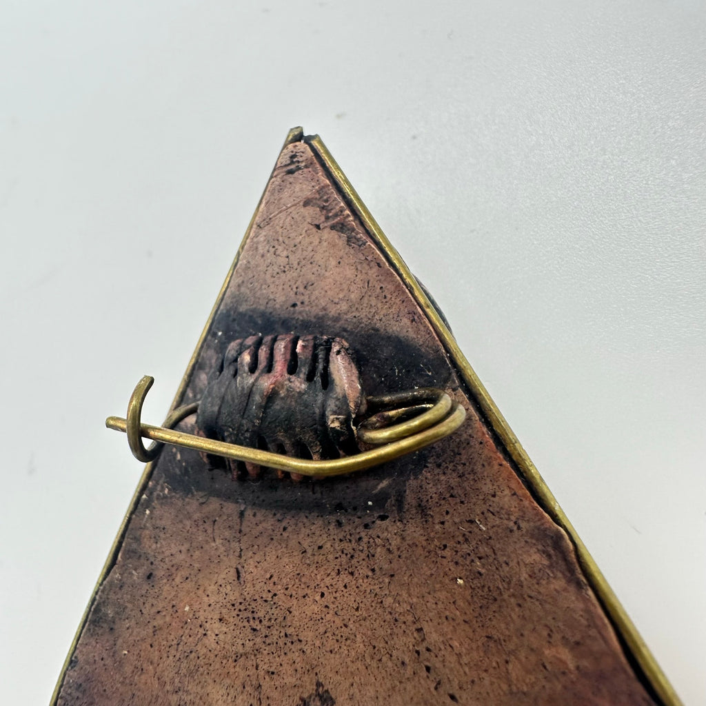 Vintage gold tone brass genuine carnelian handmade triangle modernist brooch