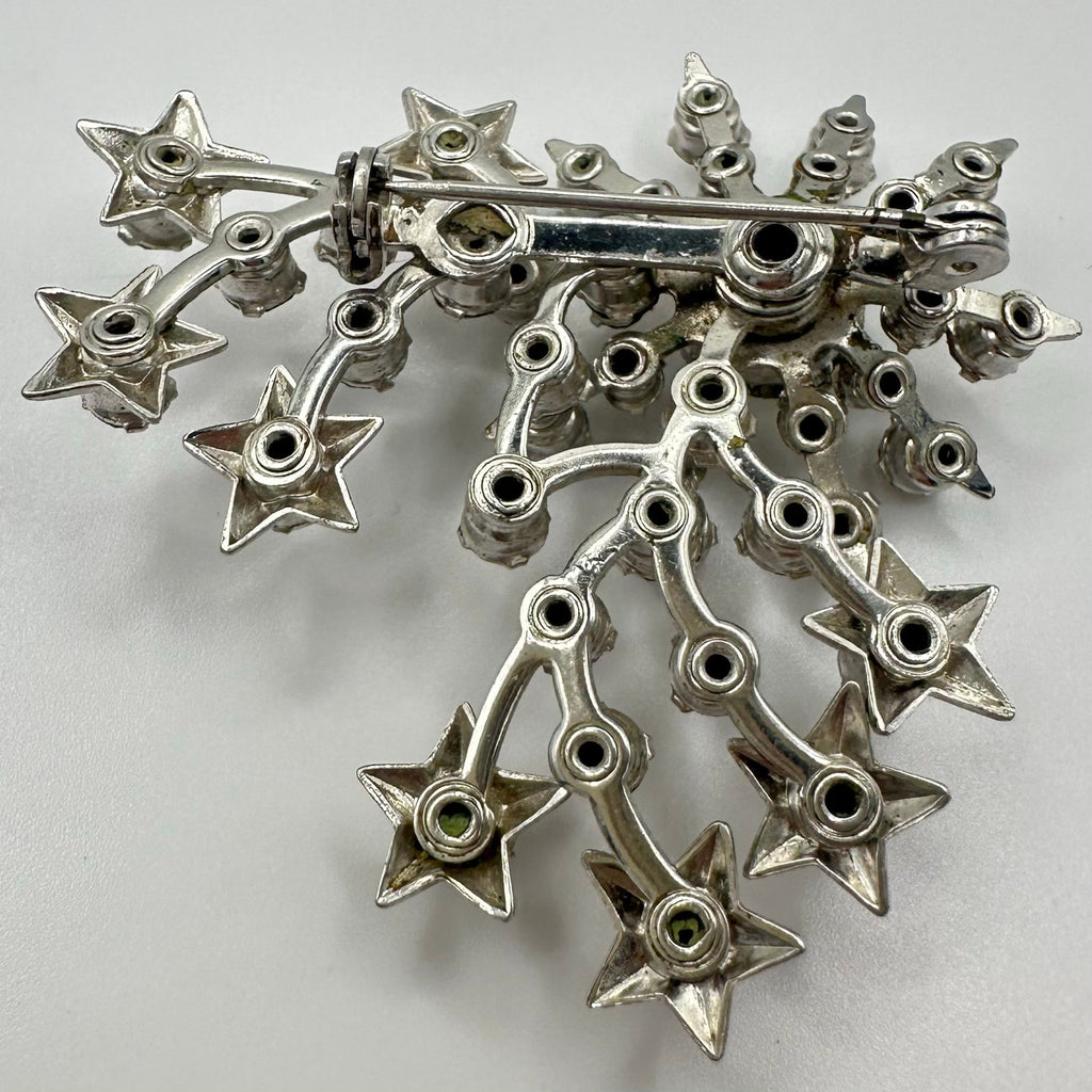 Unsigned Schurin vintage silver tone clear rhinestones stars starburst brooch