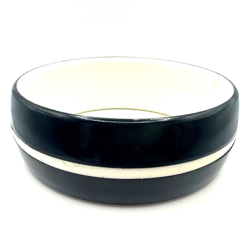 1940s vintage retro black white lucite statement chunky bangle bracelet