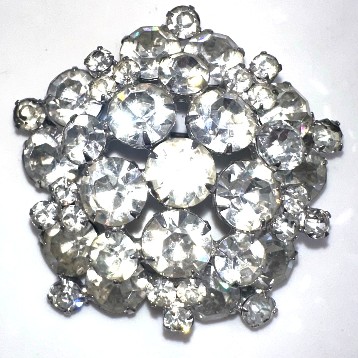 Juliana 1960s vintage silver tone clear glass rhinestones large brooch