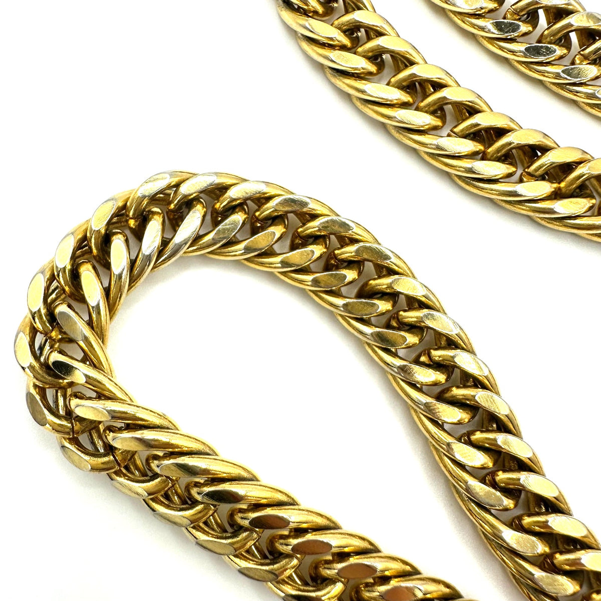 Vintage gold plated extra long 36" heavy 193g curb link unisex chain necklace