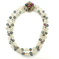 Vintage 3 strand watermelon AB aurora borealis white art glass beaded necklace