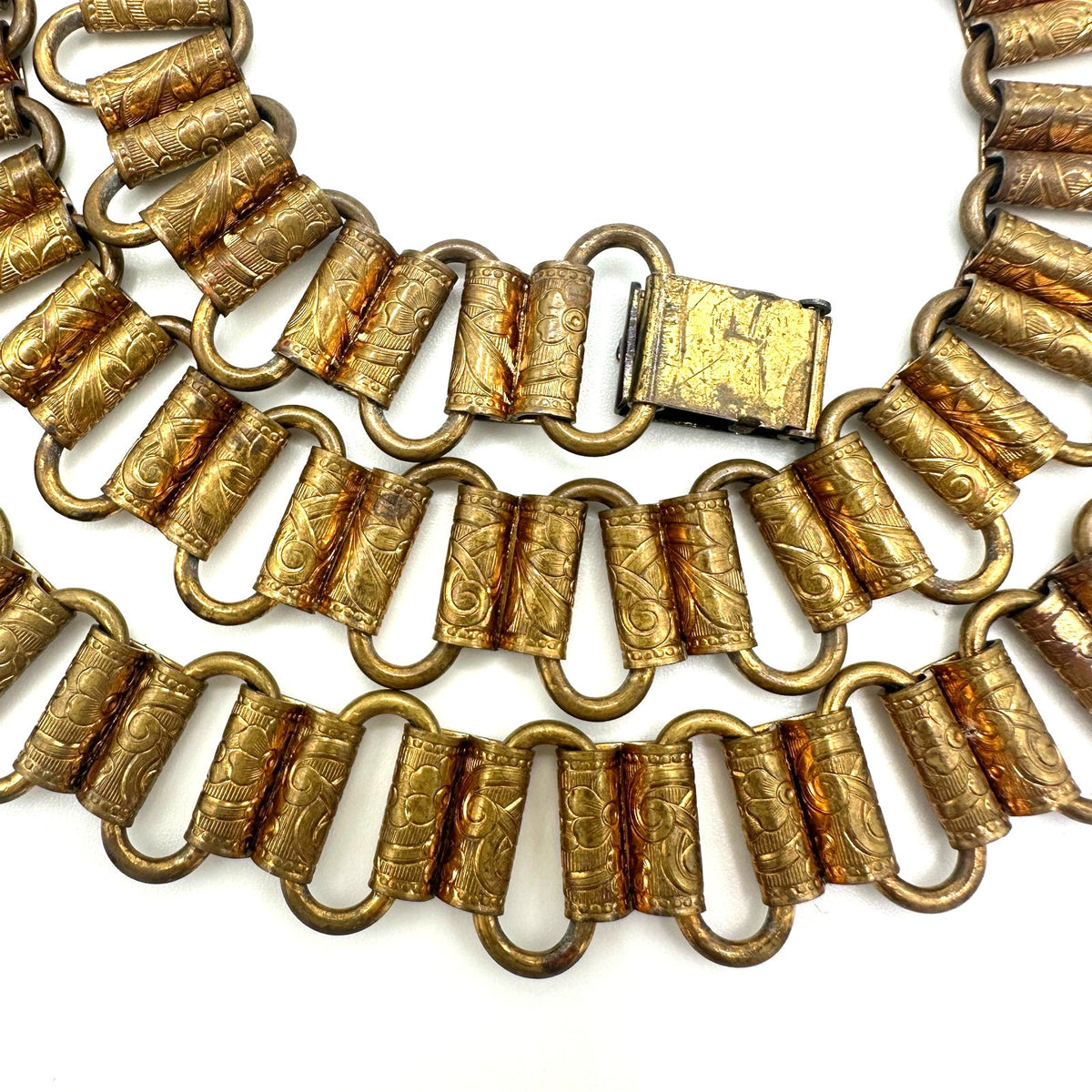 Antique Art Deco Victorian Revival gold tone brass 32.25" book chain necklace