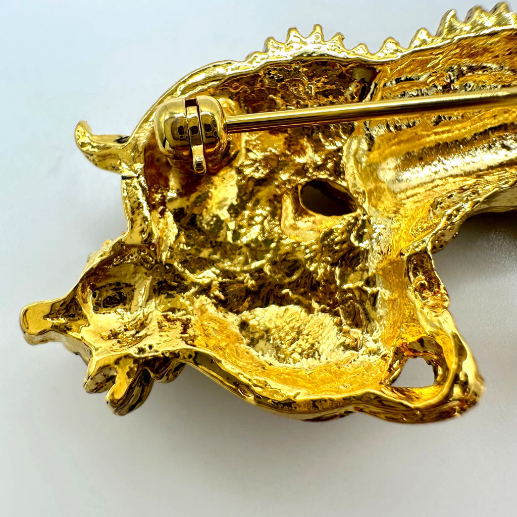 Unsigned Alva Museum replica vintage gold plated Japanese Menuki dragon brooch