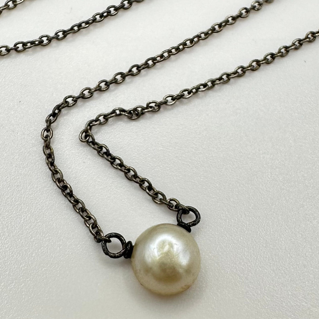 Vintage 925 sterling silver genuine freshwater pearl solitaire 19” necklace