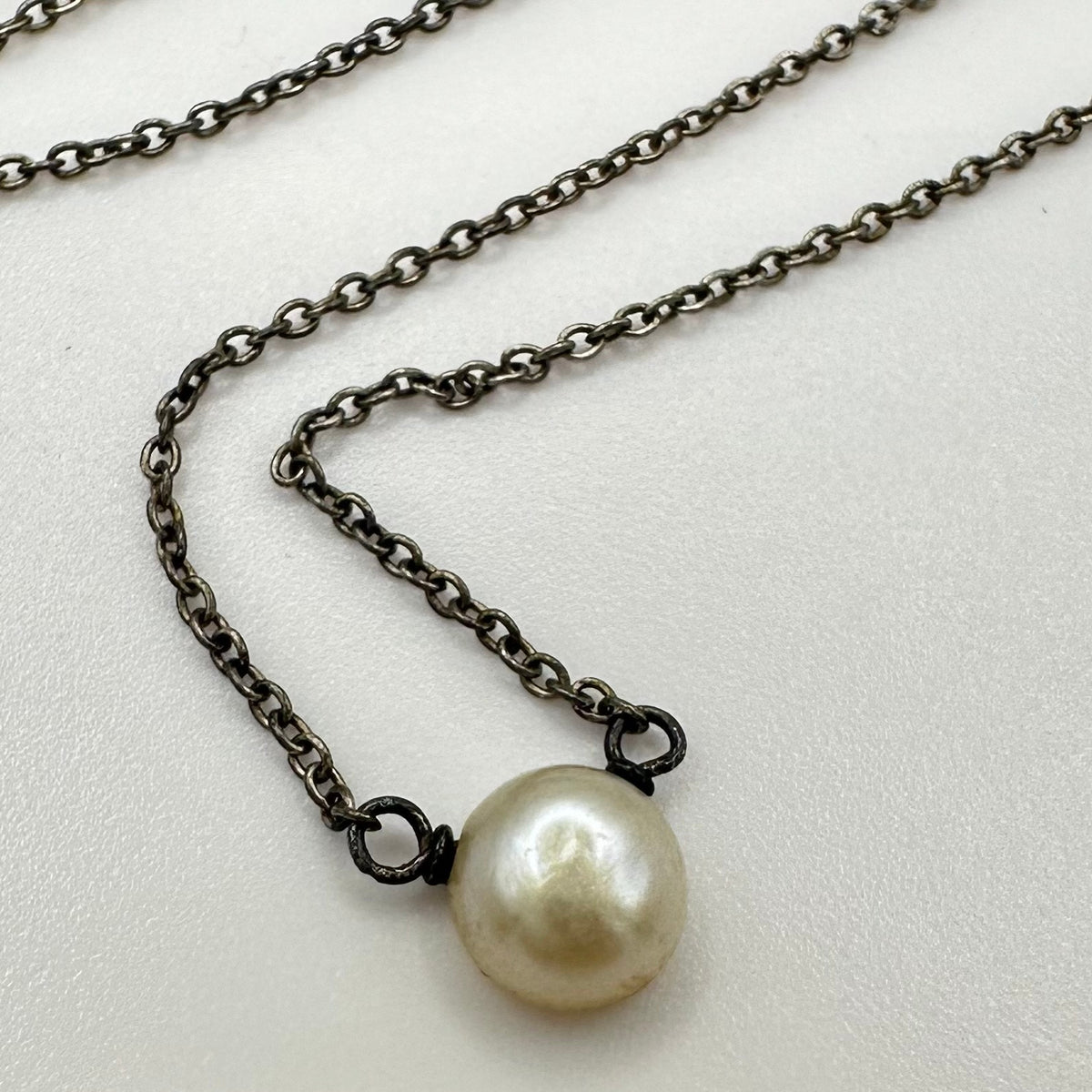 Vintage 925 sterling silver genuine freshwater pearl solitaire 19” necklace