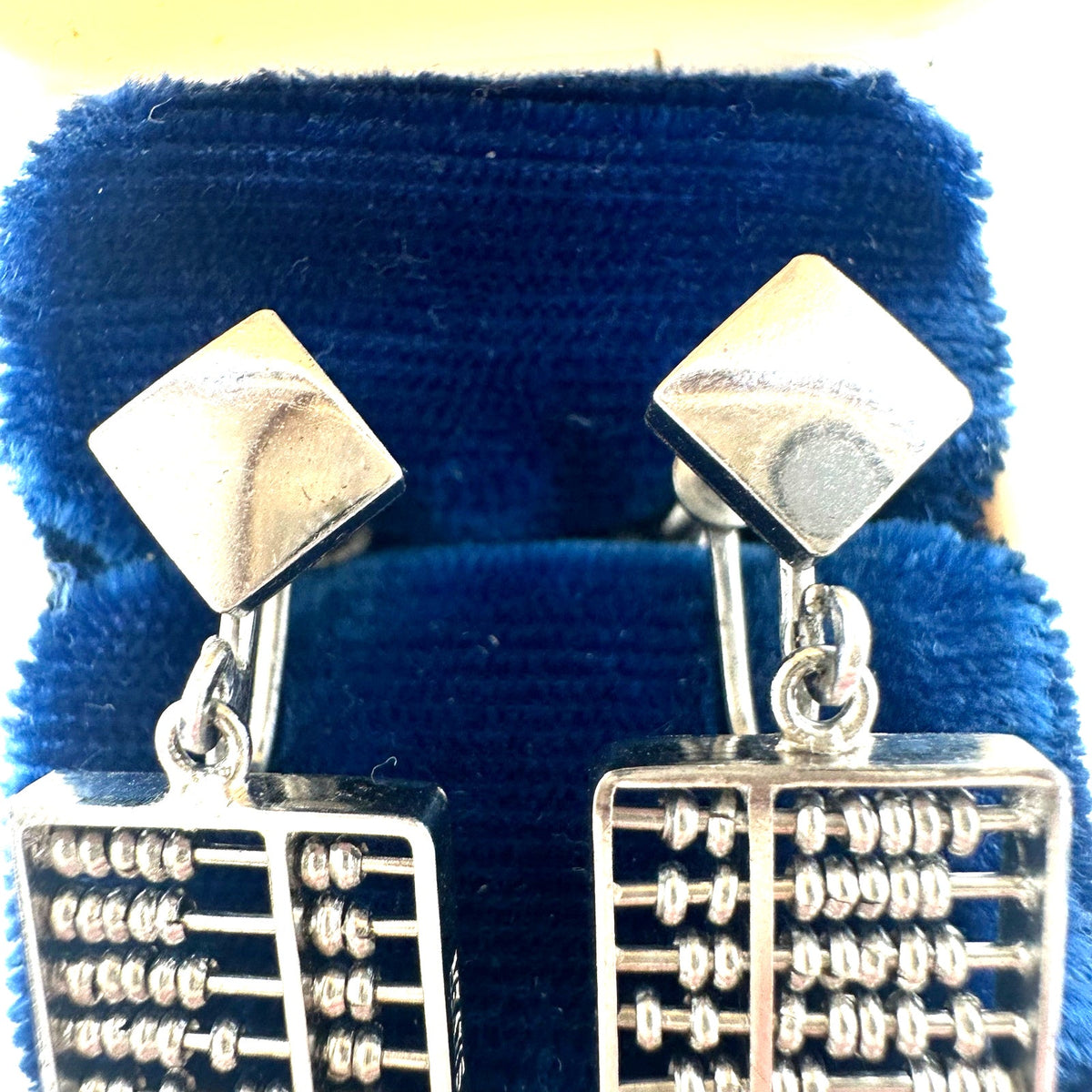 Vintage sterling silver articulated working abacus dangle screw back earrings