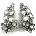 Juliana vintage silver tone clear glass rhinestones crawler clip on earrings