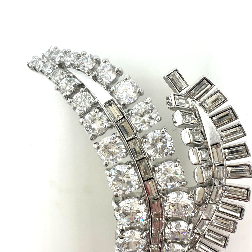 Nolan Miller vintage large silver tone clear CZs baguettes rhinestones brooch
