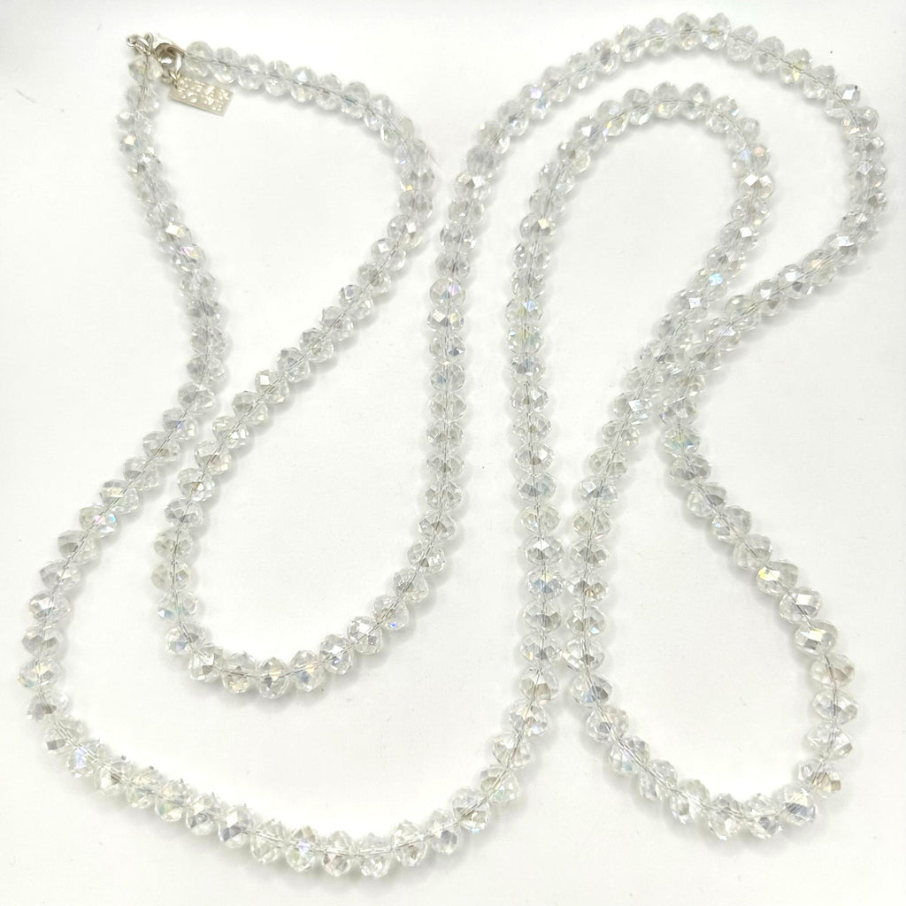 Shay Lowe clear faceted crystal glass beads beaded extra long 61” necklace