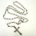 Italy silver tone clear glass AB aurora borealis beaded Catholic rosary necklace