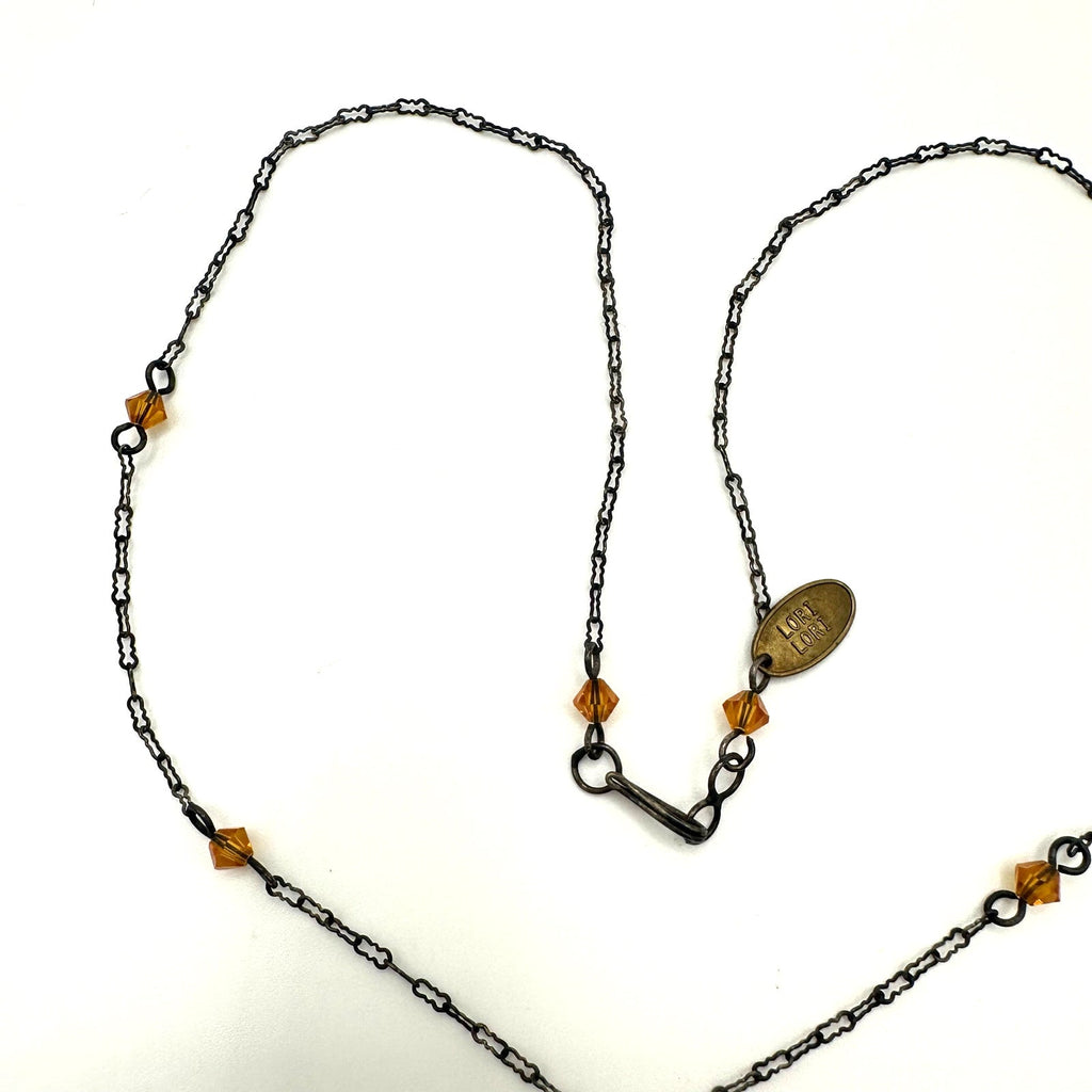 Lori Lori Art Deco Revival silver tone paperclip chain glass Y-drop necklace