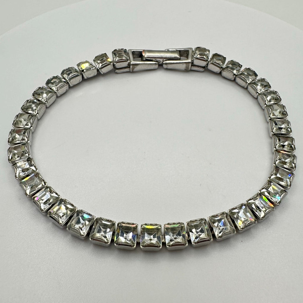 Swarovski clear princess cut Austrian crystals rhodium plated tennis bracelet
