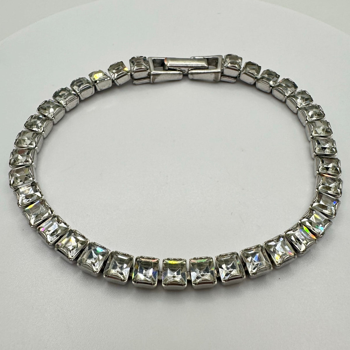 Swarovski clear princess cut Austrian crystals rhodium plated tennis bracelet