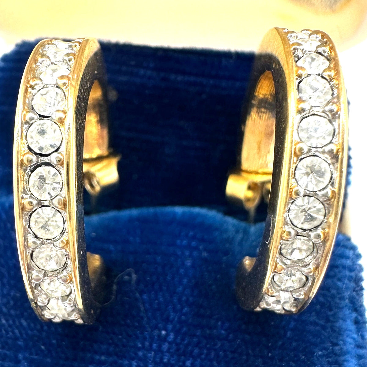 Swarovski SAL gold plated clear Austrian crystals hoop hoops post earrings