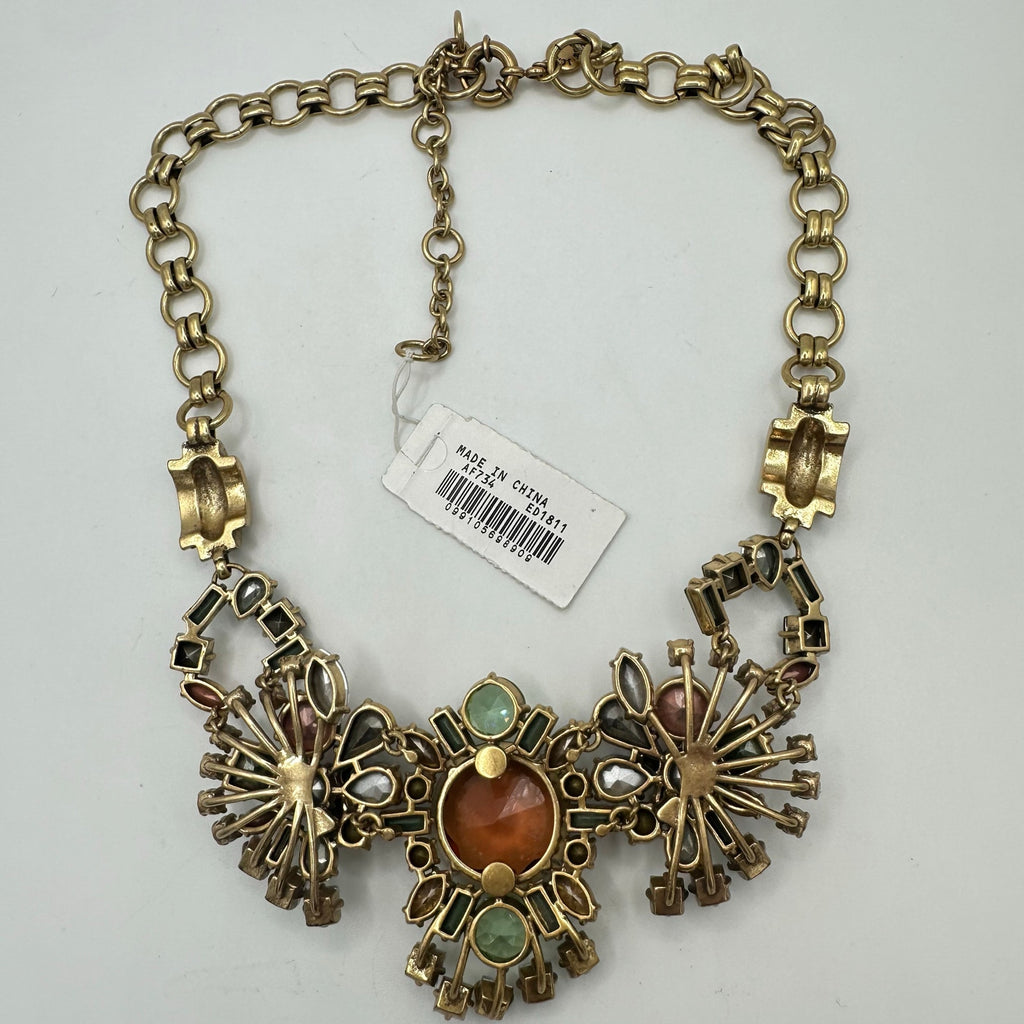 J. Crew NWT gold tone rainbow multicolor AB glass rhinestones statement necklace