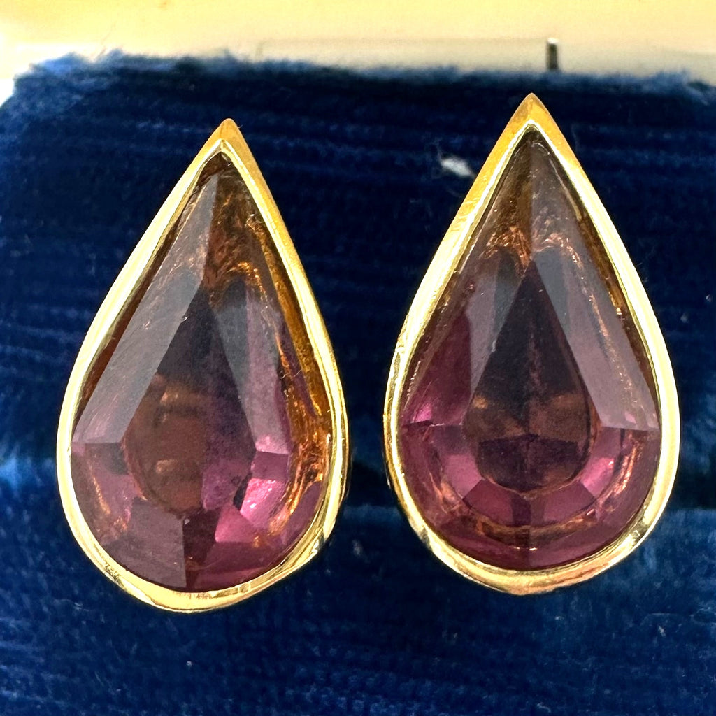 Christian Dior vintage gold plated purple glass rhinestones clip on earrings