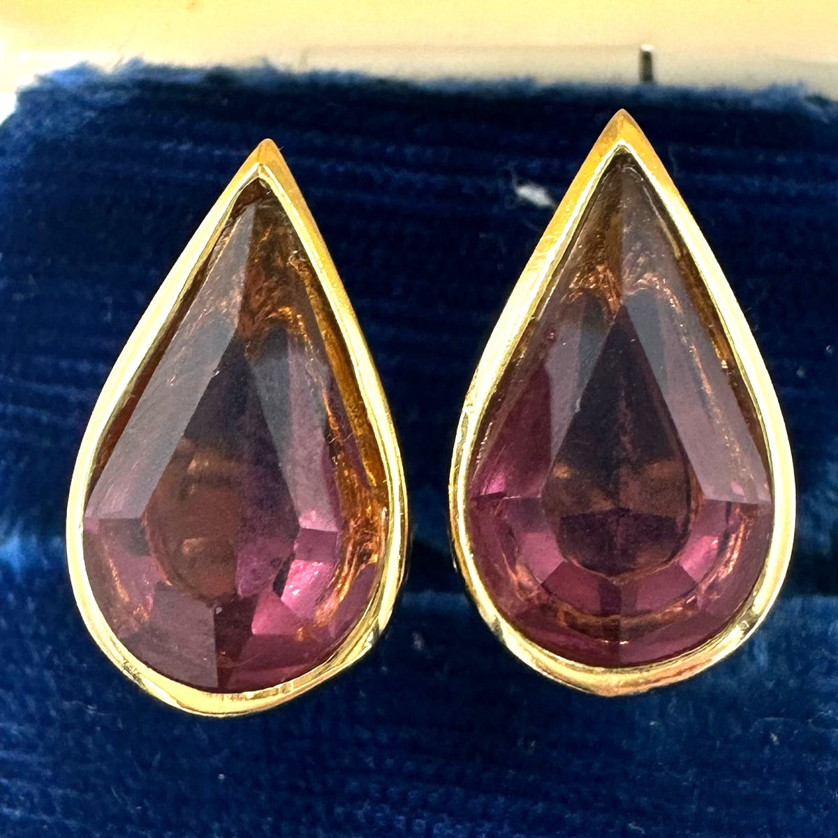 Christian Dior vintage gold plated purple glass rhinestones clip on earrings