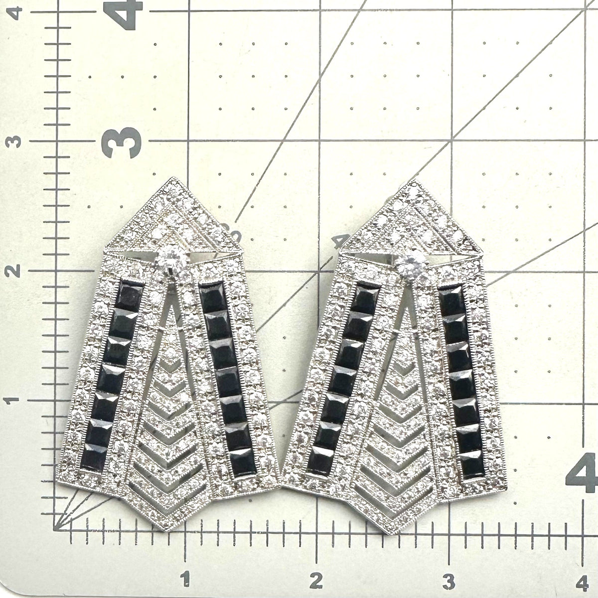 Real Collectibles by Adrienne Art Deco Revival silver black CZ clip on earrings