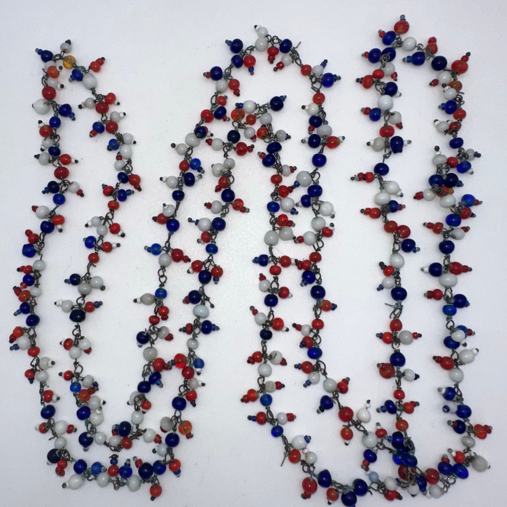 1940s vintage patriotic red white blue Czech glass beads beaded 50” necklace