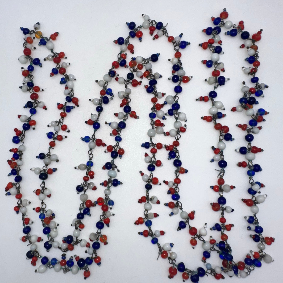 1940s vintage patriotic red white blue Czech glass beads beaded 50” necklace