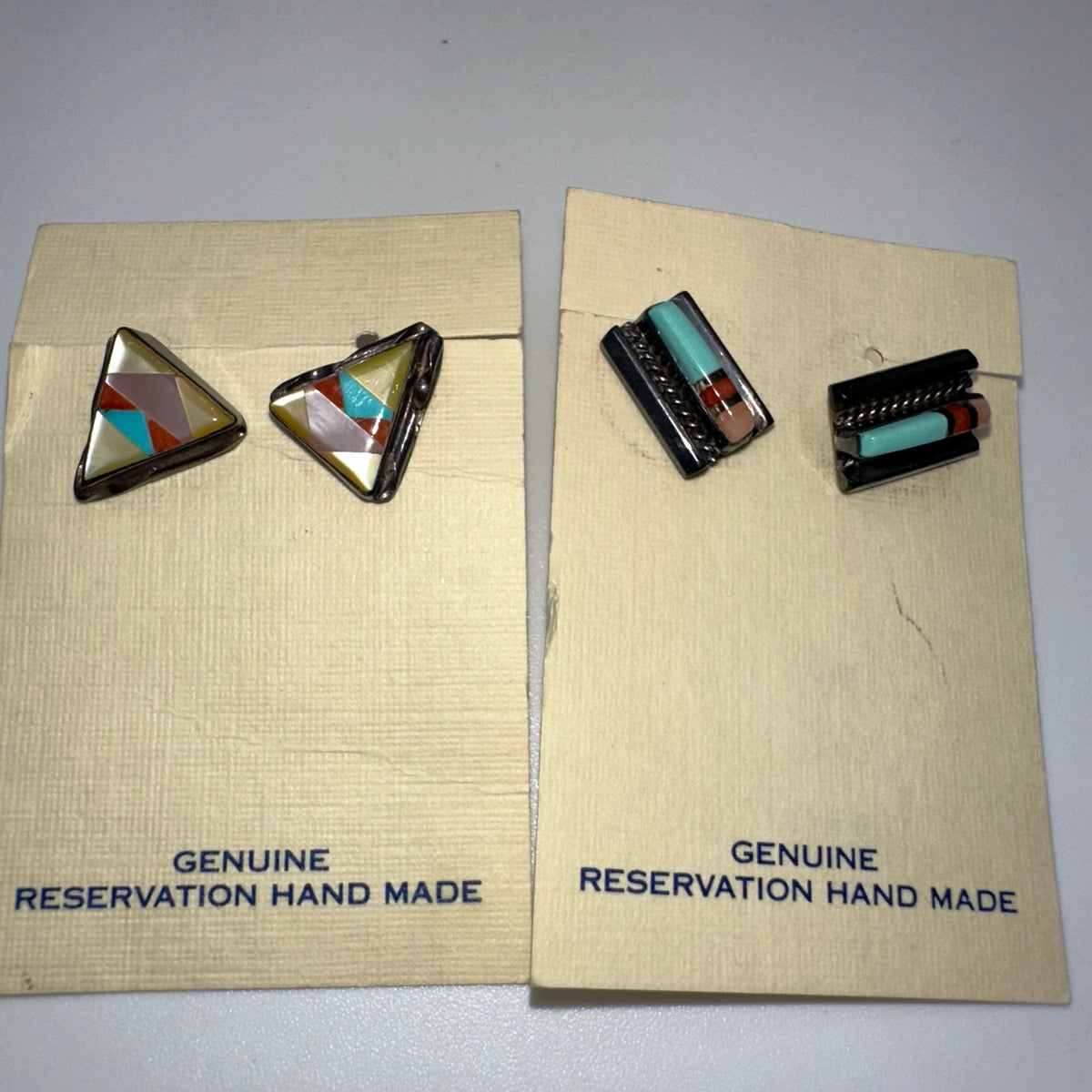 2 pairs vintage Zuni Native American sterling silver coral turquoise earrings