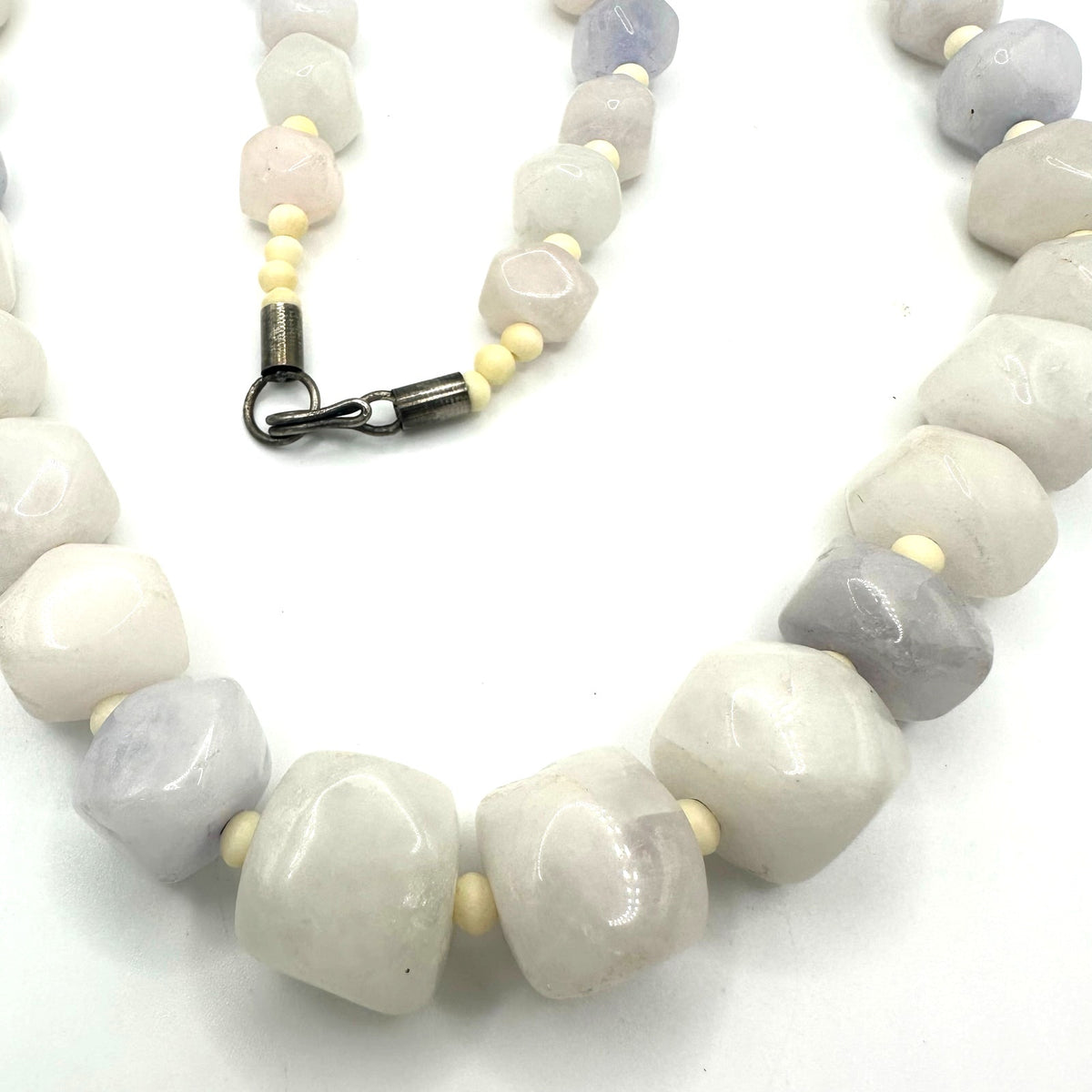 Handmade semiprecious white rose quartz amethyst heavy beaded 26” necklace