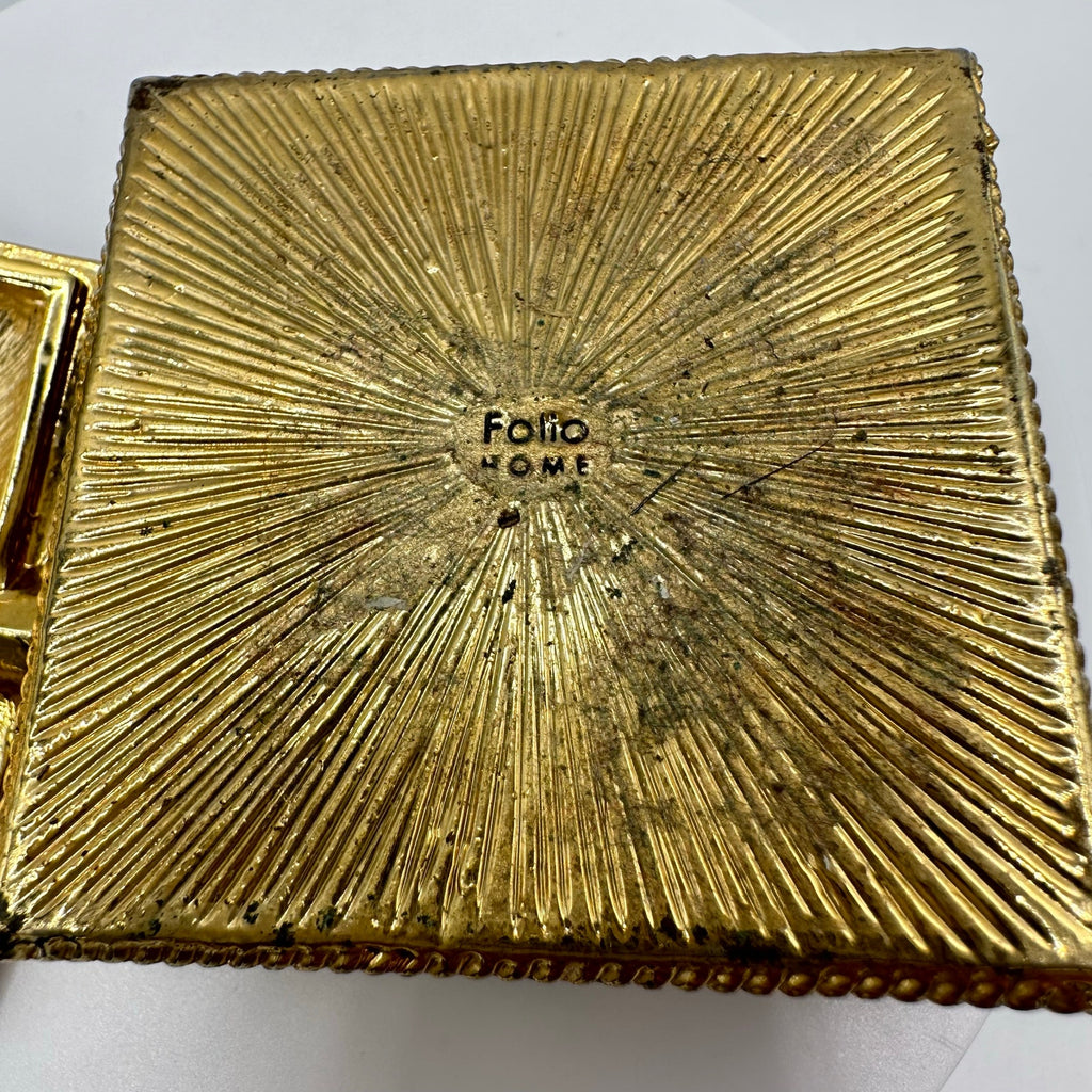 Folio vintage gold tone red enamel clear rhinestones trinket box 2x2x1.5