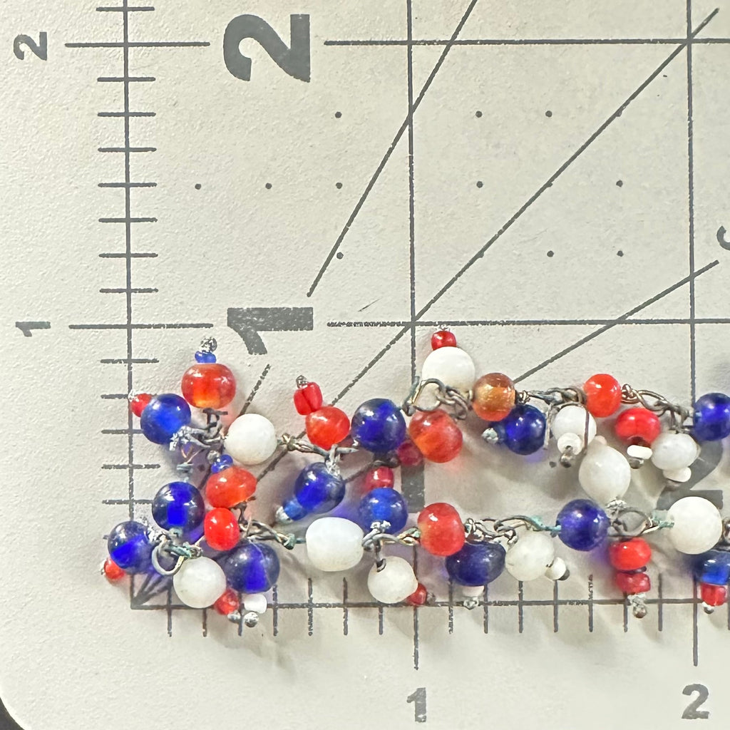 1940s vintage patriotic red white blue Czech glass beads beaded 50” necklace