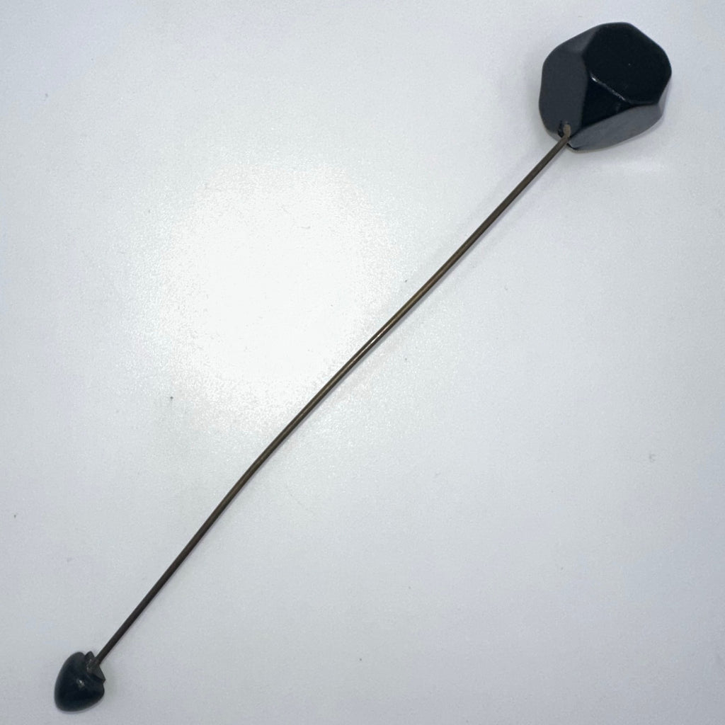 Antique Art Deco 1930s black carved Bakelite brass jabot hat stick pin brooch