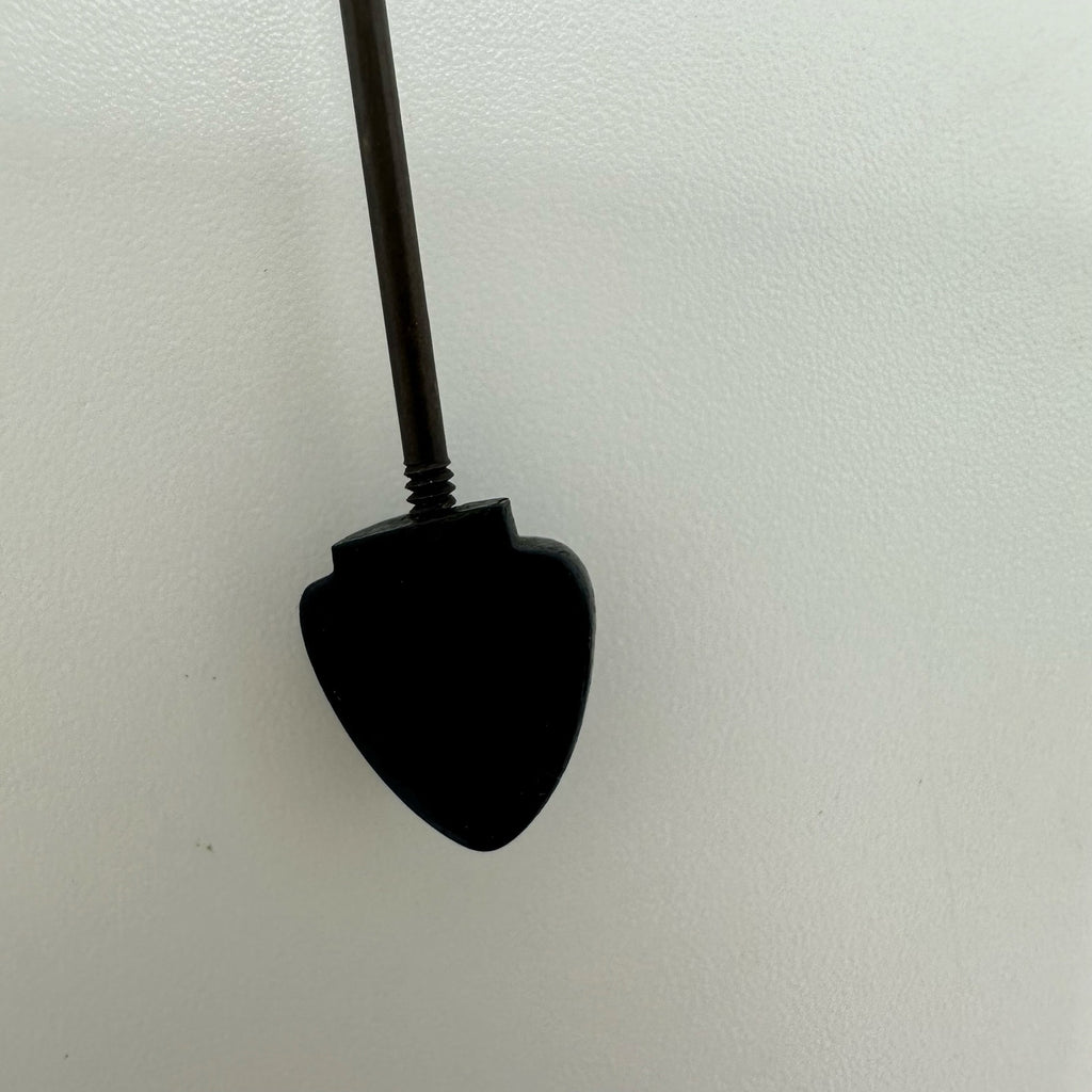 Antique Art Deco 1930s black carved Bakelite brass jabot hat stick pin brooch