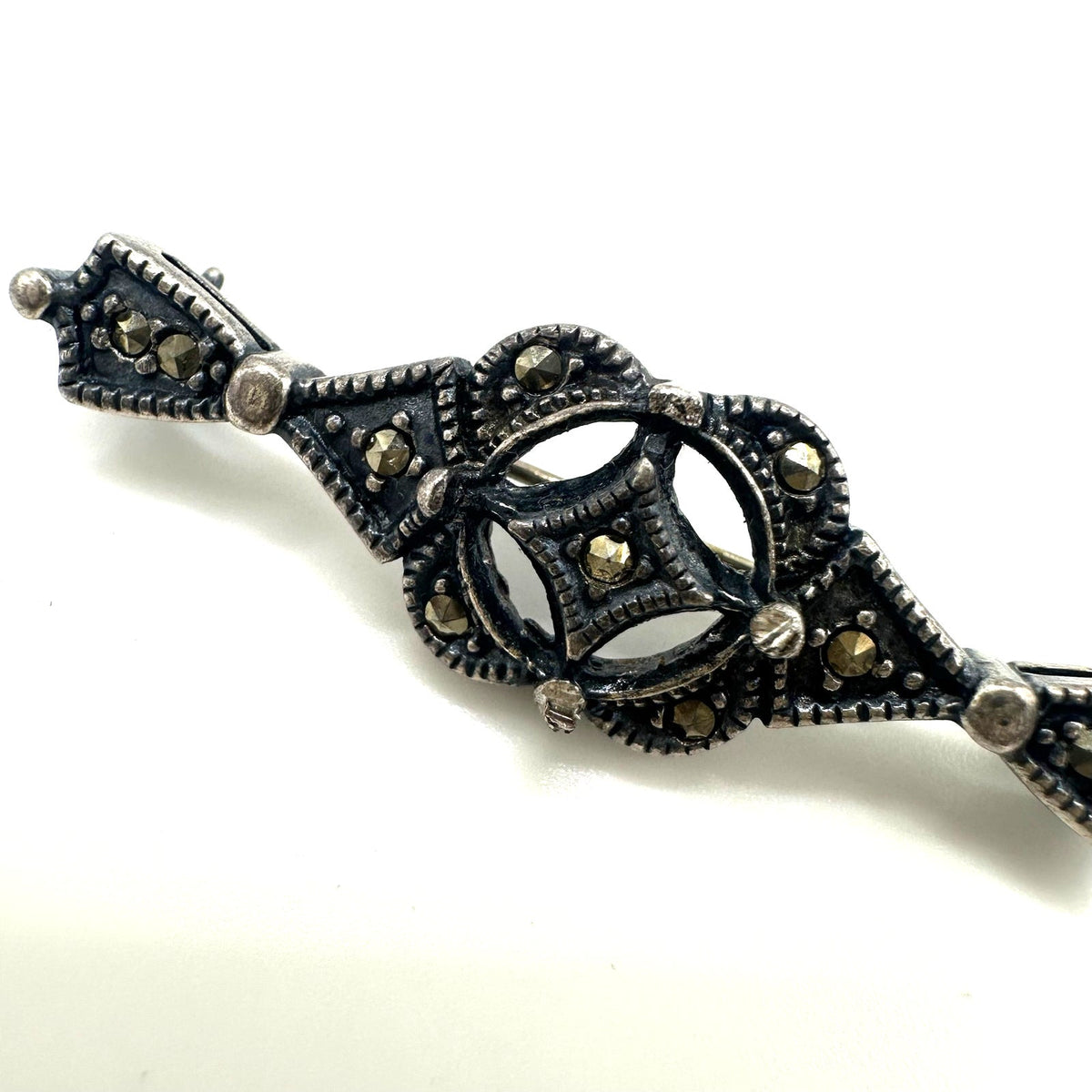 Vintage 925 sterling silver genuine marcasite bar pin brooch 4.87 grams