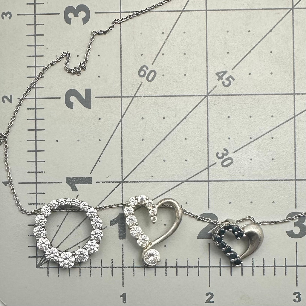 Vintage 925 sterling silver 3 cubic zirconia sapphire pendants chain necklace