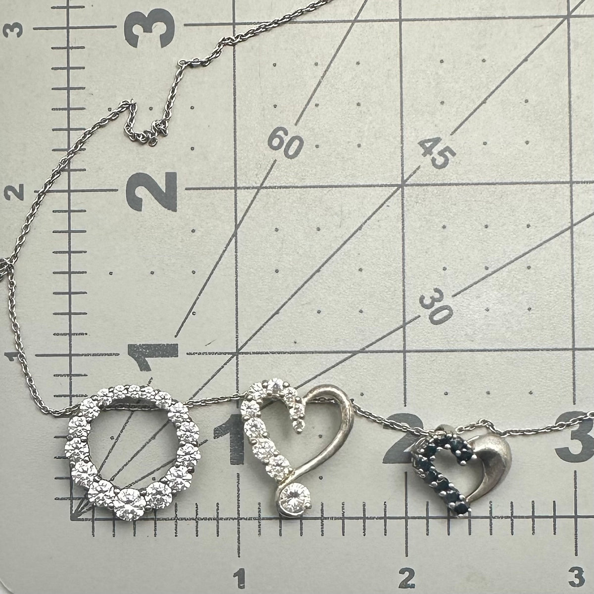 Vintage 925 sterling silver 3 cubic zirconia sapphire pendants chain necklace