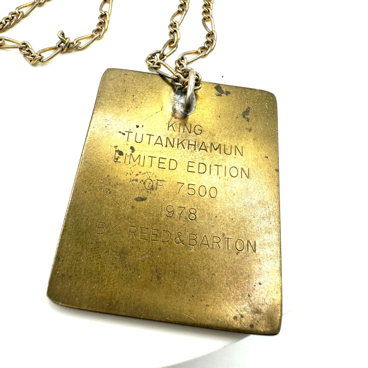Reed & Barton 1978 Tutankhamen Damascene pendant gold plated 18" chain necklace