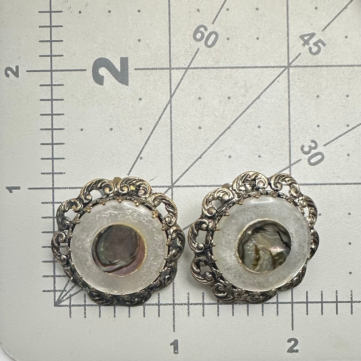 Made in Austria vintage mother of pearl abalone silver tone clip on earrings