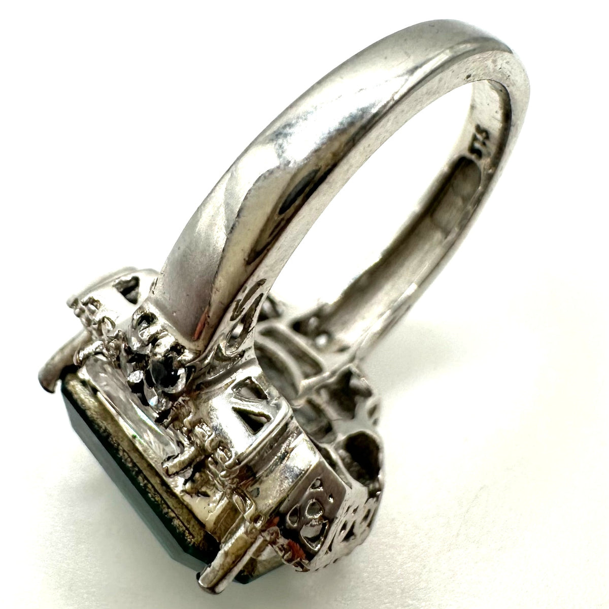 Karis silver tone stainless steel dusty aqua blue clear CZs ring 6.25