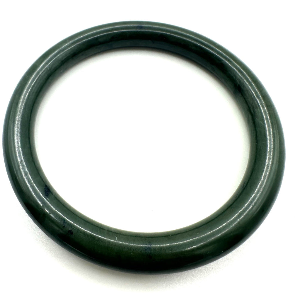 Vintage Chinese dark green genuine nephrite jade bangle bracelet 7.85" 40g