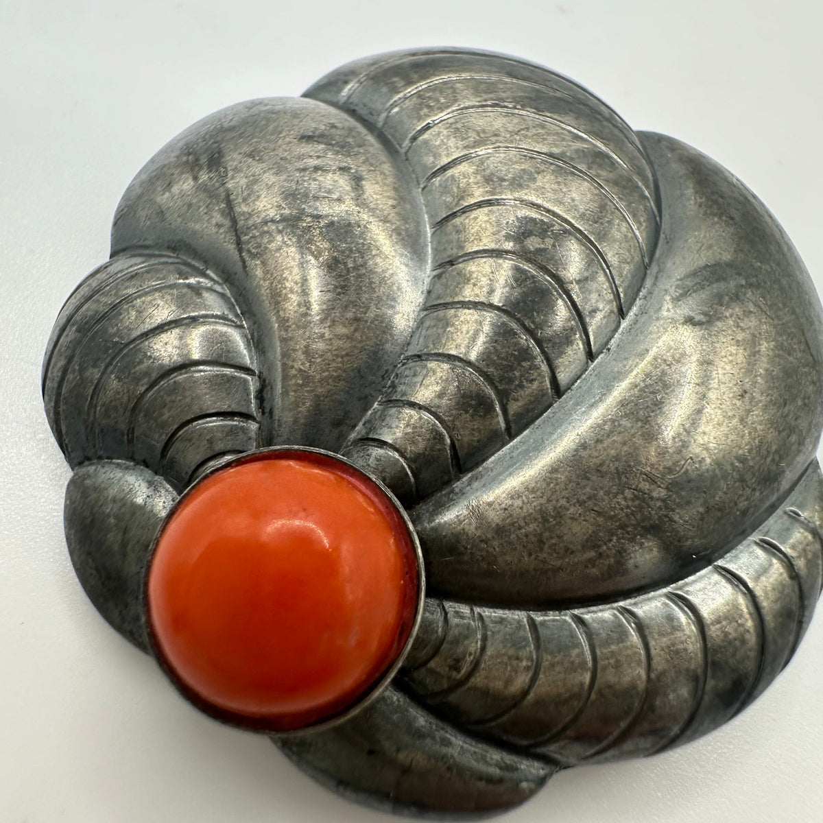 Rare Dinkelsbühl antique vintage German 935 silver red coral brooch pin